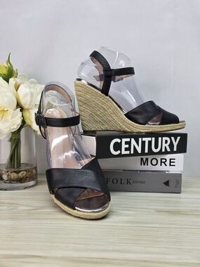 Cole Haan Hart Black Espadrille Wedge Sandals Size 9B